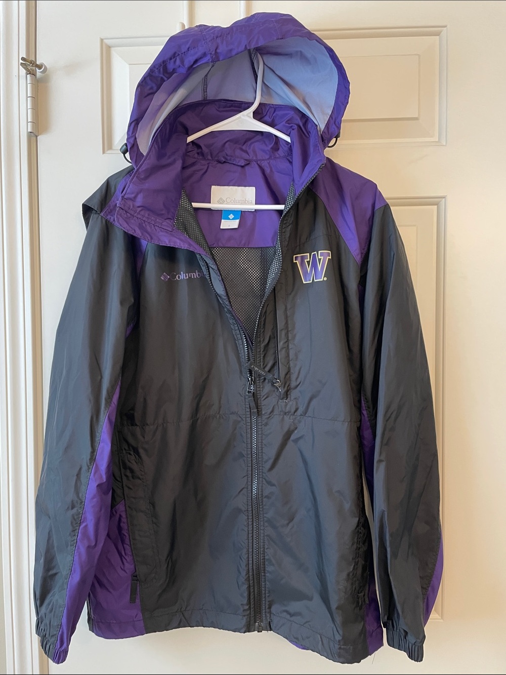 Columbia University of Washington purple black windbreaker jacket